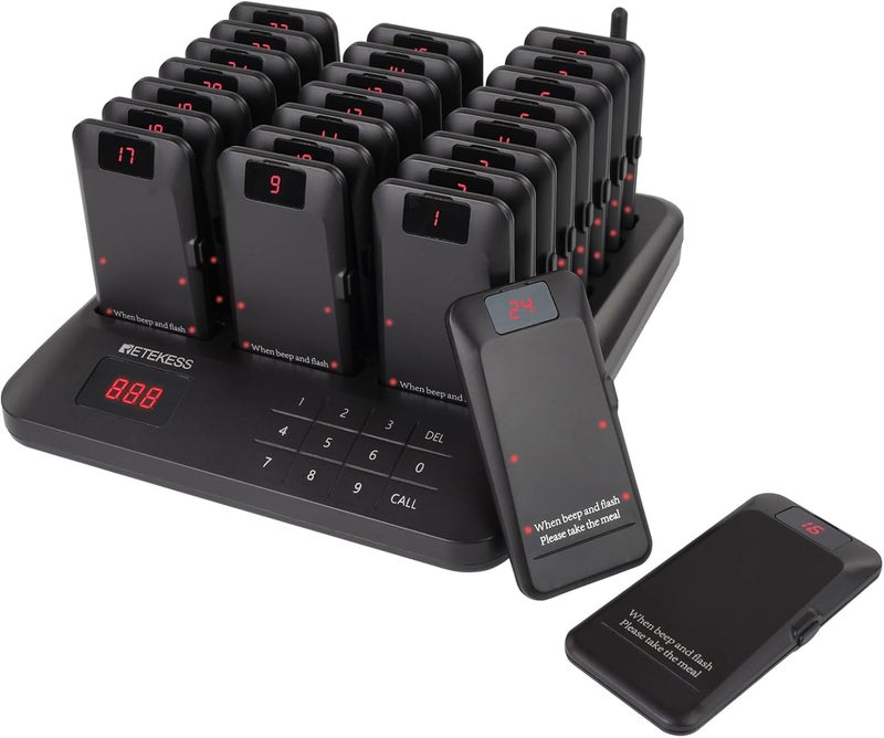 Retekess TD157P (TD157 2nd) Restaurant Pager System, Queue Waiting Buzzers, 800M/2624ft Long Range, Out of Range Alert, 24 Beepers for Food Court - Image 1